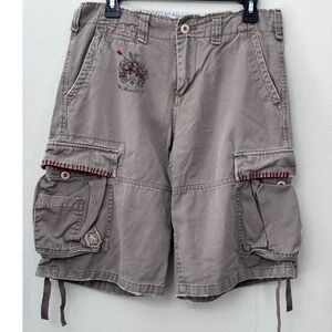 VTG Men's Cargo Loose Fit Flat Front Shorts‎ 32 Khaki Straight Crest Utility Y2K